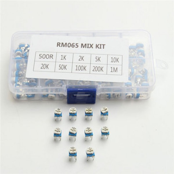 100Pcs 10 Values Variable Resistor 500R To 1M RM065 Carbon Film