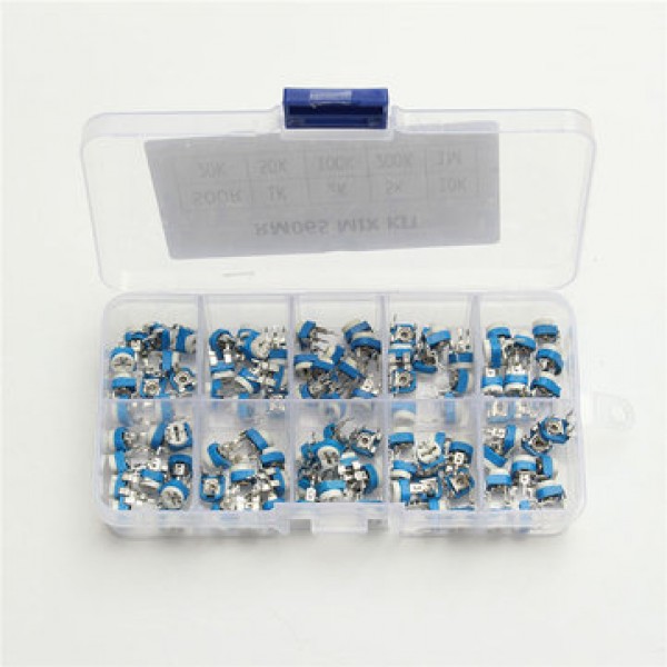 100Pcs 10 Values Variable Resistor 500R To 1M RM065 Carbon Film